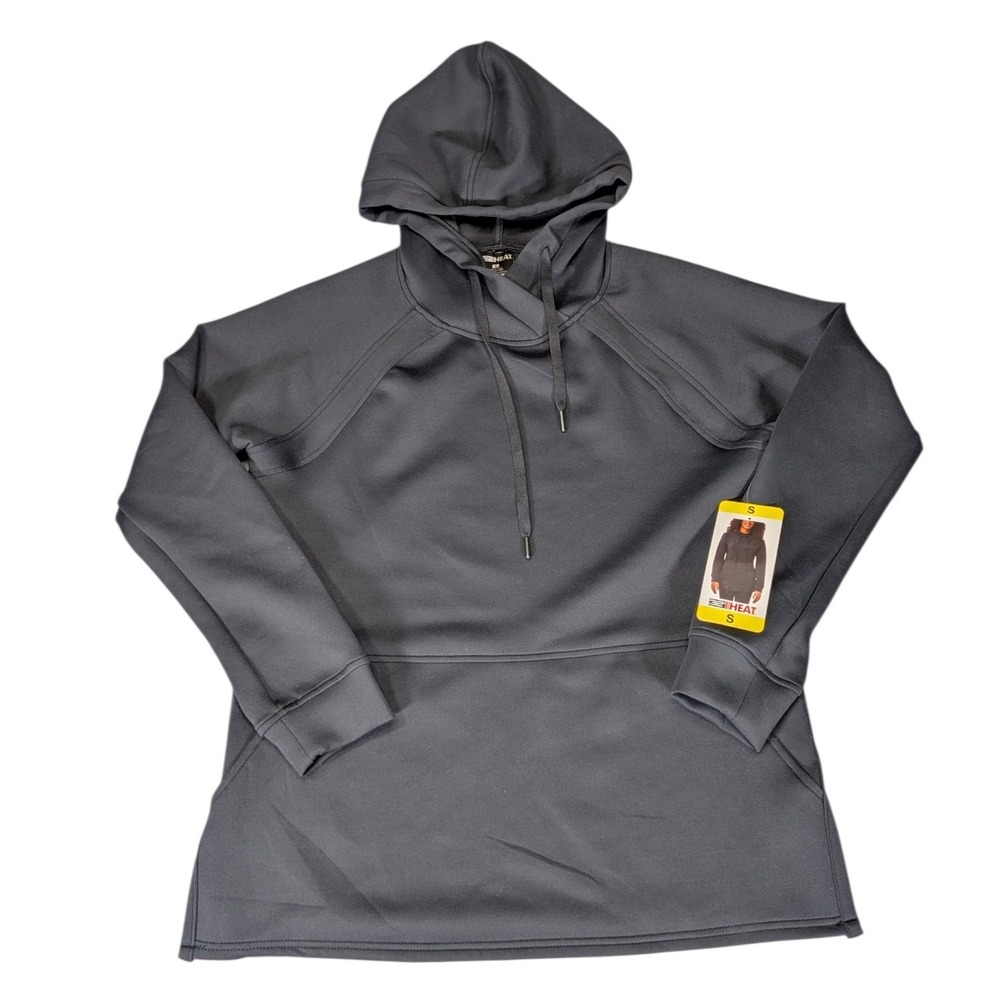 32 Degrees Heat Womens Black Hooded Sweatshirt Tech Fleece Hoodie Size S NWT